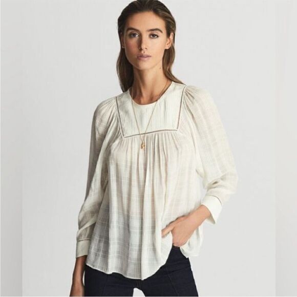 REISS NWT MARCIA LADDER INTEREST BLOUSE in White/Cream Size 8 - Picture 2 of 11